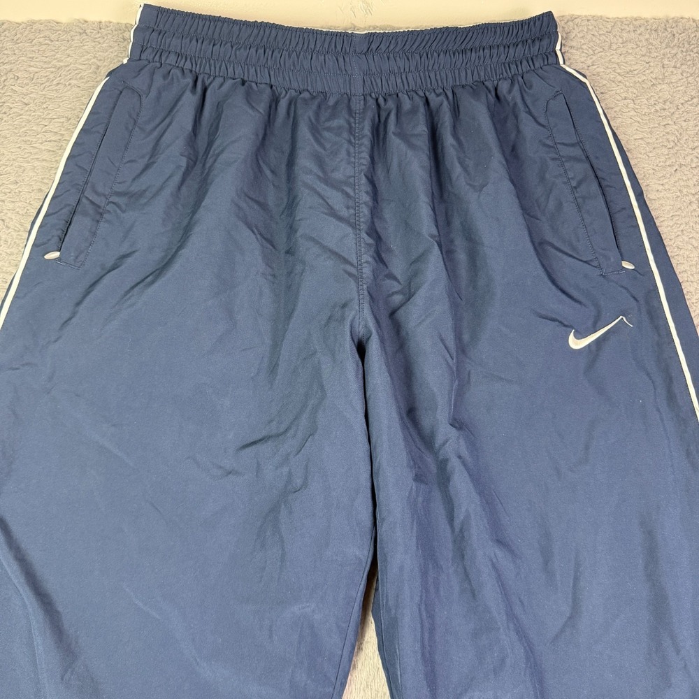 Vintage Nike Track Pants Mens XL Navy Windbreaker Baggy Wide Leg Y2K Ankle Zip